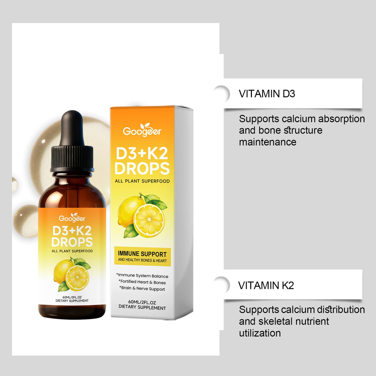 GOOGEER D3 & K2 Drops Dietary Supplement Body Treatment