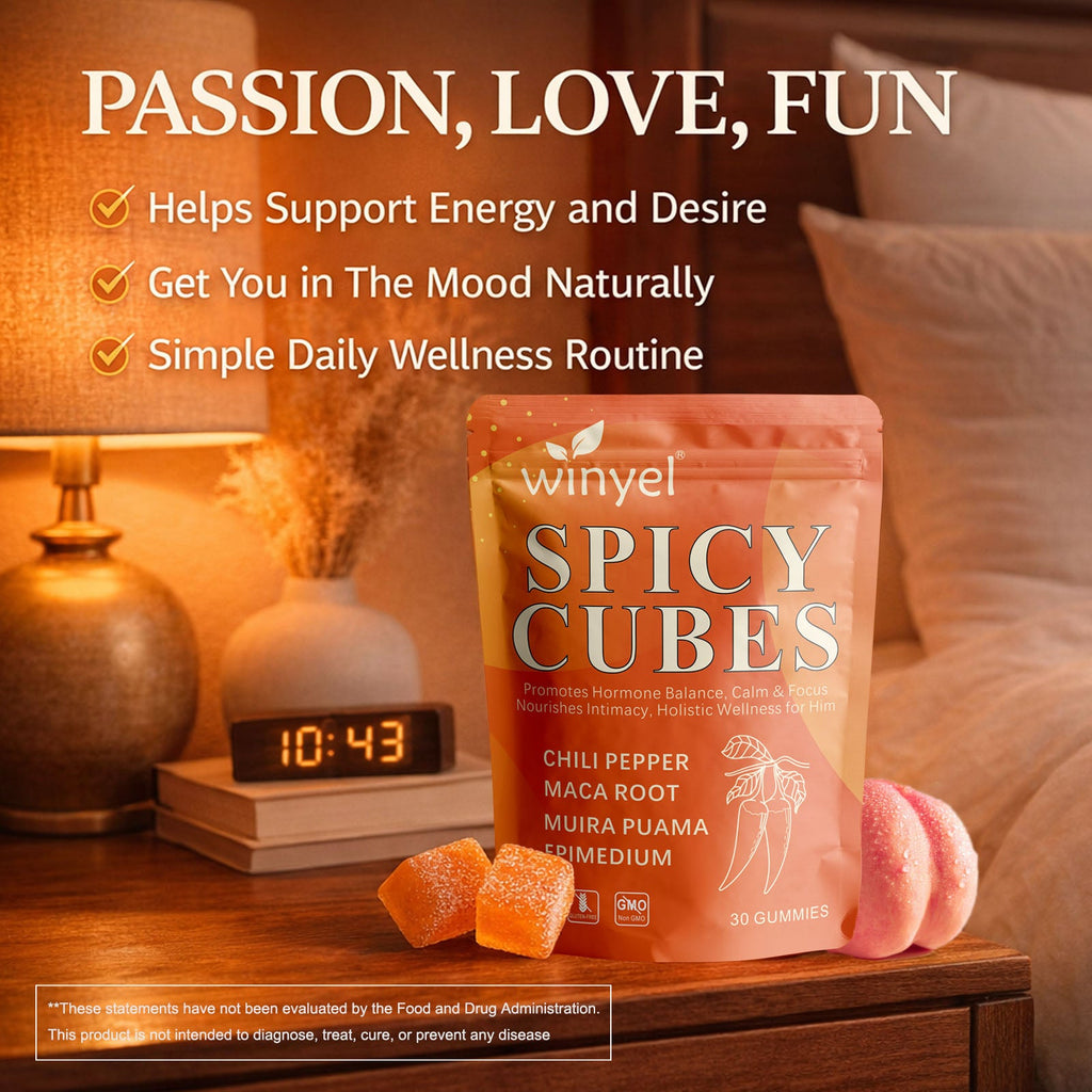 Spicy Cubes, Intimacy Gummies With Chili Pepper, Muira Puama, Maca Root, Epimedium, Helps Promote Hormone Balance, Calmness And Intimacy Wellness, Peach Flavor, 30 Gummies