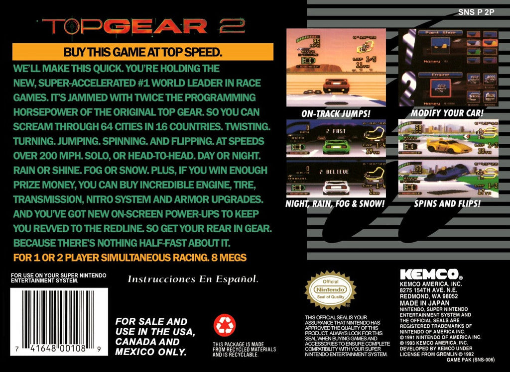 Top Gear 2 – Super Nintendo Entertainment System (SNES)